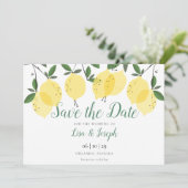 Moderne Zitronen Elegantes Skript Save The Date (Stehend Vorderseite)