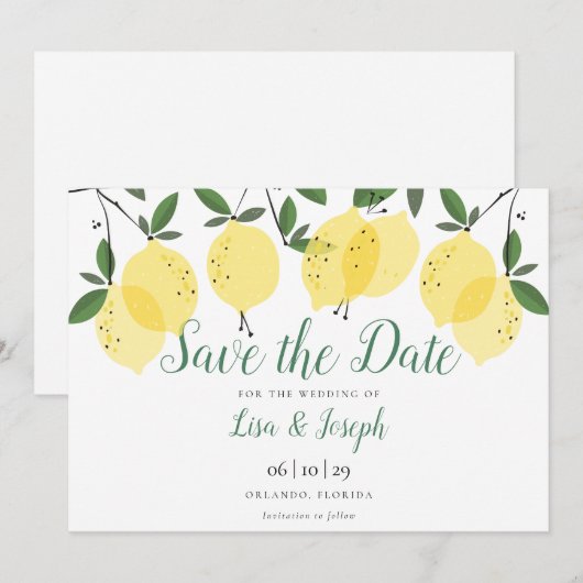 Moderne Zitronen Elegantes Skript Save The Date (Vorne/Hinten)