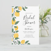 Moderne Zitronen und Blätter Kalligrafisches Braut Einladung (Stehend Vorderseite)