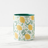 Moderne Zitronenfrüchte Gelbe grüne Blätter Monogr Zweifarbige Tasse (Mittel)