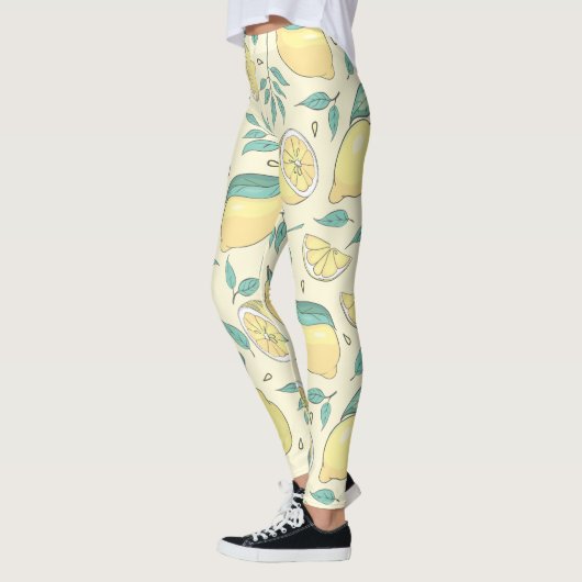 Moderne Zitronenfrüchte Sommergelb Personalisiert Leggings (Links)