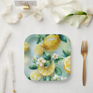 Moderne zitronengelbe Floralschrift Brause-Brautpa Pappteller