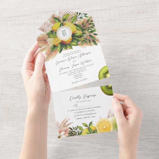 Moderne Zitronensemble All In One Einladung (Abreißen)