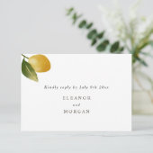 Moderne Zitronenwasserfarbenhochzeit RSVP Einladung (Stehend Vorderseite)