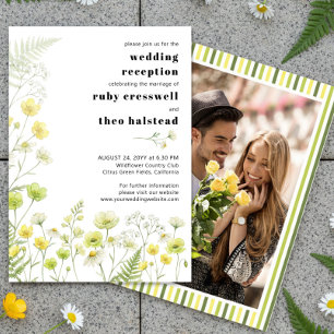 Moderne Zitrus-Wildblumen-Streifen-Foto-Rezeption Einladung