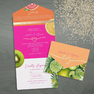 Moderne Zitrusfrucht-Hochzeit All In One Einladung