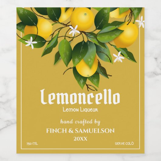Moderne Zitrusfrüchte Limoncello Weinetikett (Einzelnes Label)