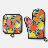 Moderne Zitrusfrüchte Zitrusfrüchte Kunst Ofenhandschuh & Topflappen-Set (Vorderseite)