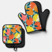 Moderne Zitrusfrüchte Zitrusfrüchte Kunst Ofenhandschuh & Topflappen-Set (Vorderseite/Rückseite)