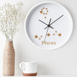 Moderne Zodiac Sign Gold Pises | Element Wasser Runde Wanduhr<br><div class="desc">Moderne Zodiac Sign Gold Pises | Element Wasser</div>