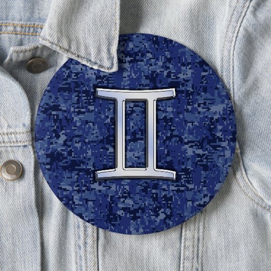 Moderne Zodiac-Sternzeichen Blaue digitale Camoufl Button (Beispiel)