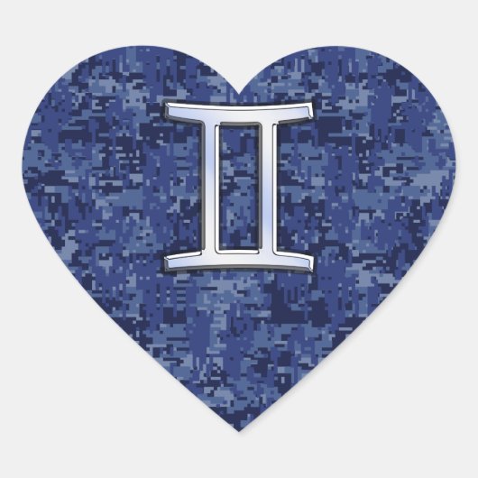Moderne Zodiac-Sternzeichen Blaue digitale Camoufl Herz-Aufkleber (Vorderseite)