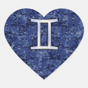 Moderne Zodiac-Sternzeichen Blaue digitale Camoufl Herz-Aufkleber