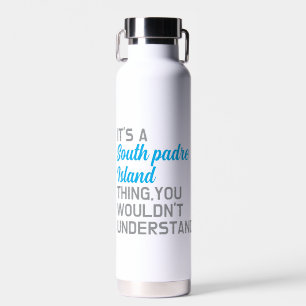 Moderne Zoll Süd Padre Island Name Text blau Trinkflasche