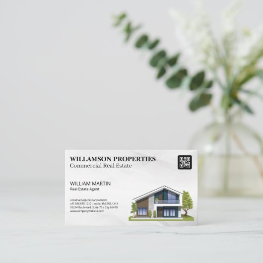 Moderne Zuhause-Illustration | QR-Code Visitenkarte (Stehend Vorderseite)