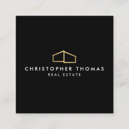 Moderne Zuhause-Logo-Imitate Gold auf Schwarz Quadratische Visitenkarte