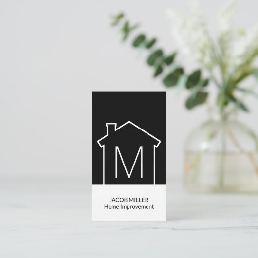 Moderne Zuhause-Logo-Monogramm Vertikal Schwarz/We Visitenkarte (Stehend Vorderseite)
