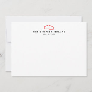 Moderne Zuhause-Logo-Realton Rot/Weiß-Flachbildsch Mitteilungskarte