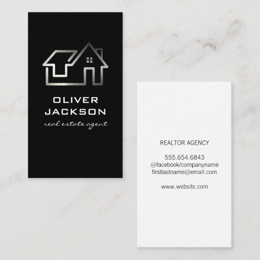 Moderne Zuhause Silver Line Artwork | Real Anwesen Visitenkarte (Vorne/Hinten)