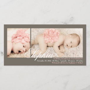 Moderne zwei Foto-Baby-Mädchen-Geburts-Mitteilung Ankündigung