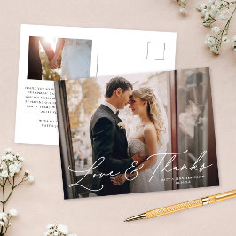 Moderne Zwei-Foto-Hochzeit Liebe & Danke Postkarte