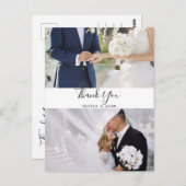 Moderne Zwei-Foto-Schwarz-Weiß-Hochzeit Danke Postkarte (Vorne/Hinten)