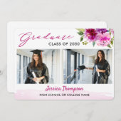 Moderne zwei Fotocollage Floral Graduation Party Einladung (Vorne/Hinten)