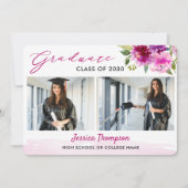 Moderne zwei Fotocollage Floral Graduation Party Einladung (Vorderseite)