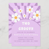 Moderne zwei Groovy Retro Sunshine zum ersten Gebu Einladung (Vorne/Hinten)