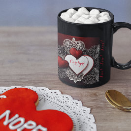 Moderne Zwei Herzen mit Spitzen und Liebe Tasse