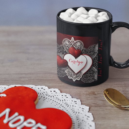 Moderne Zwei Herzen mit Spitzen und Liebe Tasse