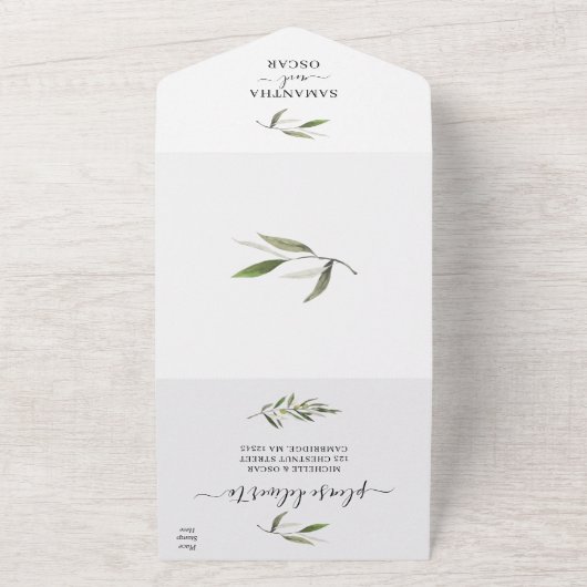 Moderne Zweigniederlassung aus grünem Olive All In One Einladung (Außenbereich)