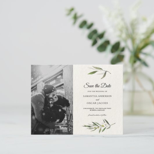 Moderne Zweigniederlassung aus grünem Olive Ankündigungspostkarte (Stehend Vorderseite)