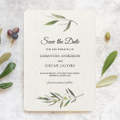 Moderne Zweigniederlassung aus grünem Olive Save The Date