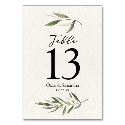 Moderne Zweigniederlassung aus grünem Olive Tischnummer (Rückseite)