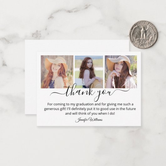 modernen Dank Abschluss 3 Fotos Haushalt Mitteilungskarte (Vorderseite/Rückseite Beispiel)