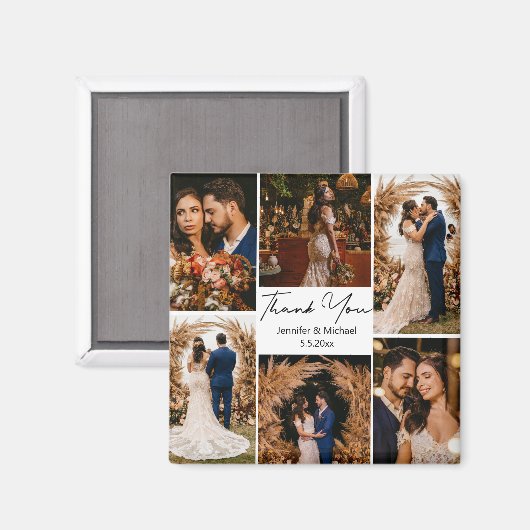 modernen Dank an 6 Fotos Collage Hochzeit Magnet (Vorderseite/Rückseite)