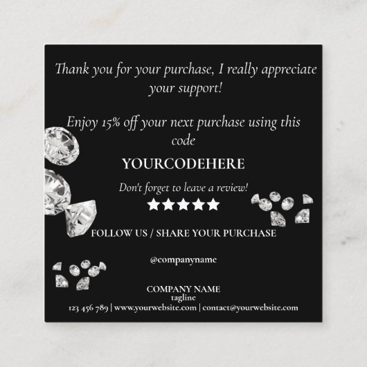 modernen Diamanten danke für Ihr Geschäft Quadratische Visitenkarte (Rückseite)