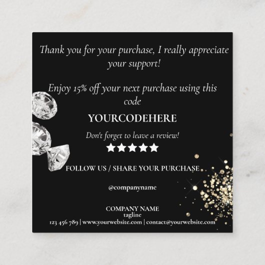 modernen Diamanten danke für Ihren Business-Platz Quadratische Visitenkarte (Rückseite)