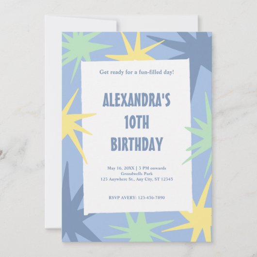 Moderner 10. Geburtstag Einladung (Vorderseite)