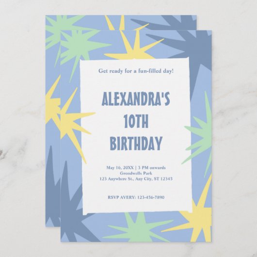 Moderner 10. Geburtstag Einladung (Vorne/Hinten)