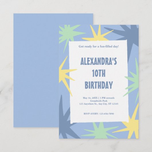 Moderner 10. Geburtstag Einladung (Vorne/Hinten)