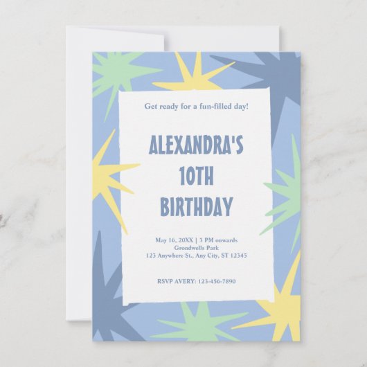 Moderner 10. Geburtstag Einladung (Vorderseite)