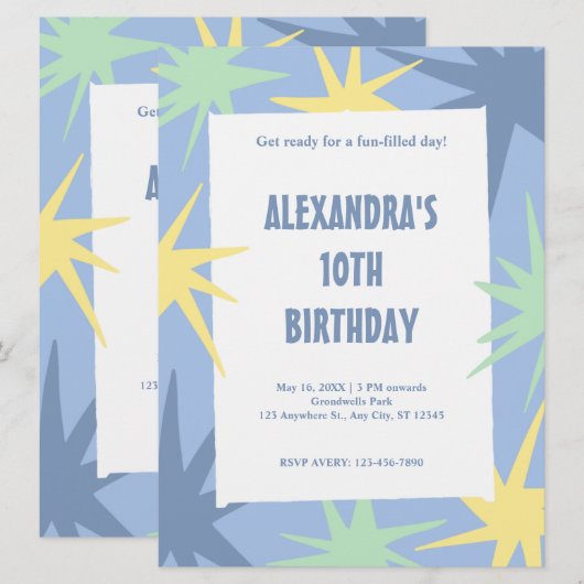 Moderner 10. Geburtstag Einladung (Vorne/Hinten)