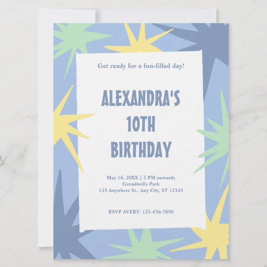 Moderner 10. Geburtstag Einladung (Rückseite)