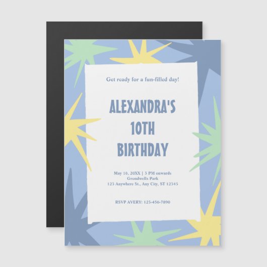 Moderner 10. Geburtstag Magneteinladung (Vorne/Hinten)