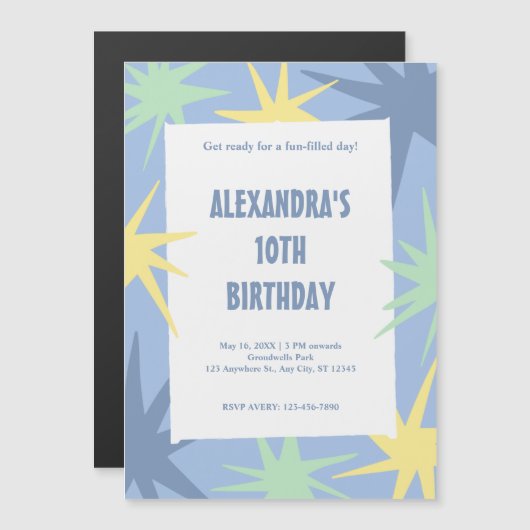 Moderner 10. Geburtstag Magneteinladung (Vorne/Hinten)