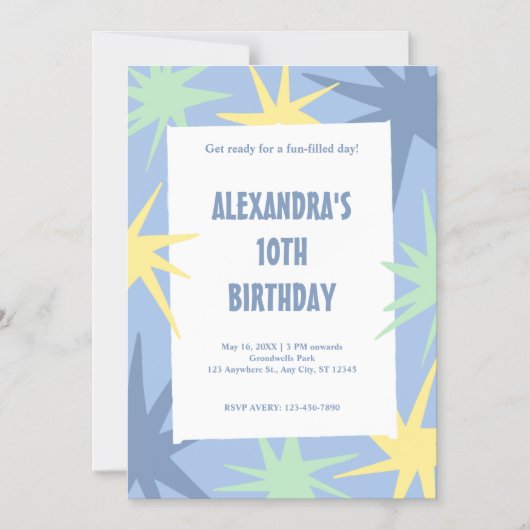 Moderner 10. Geburtstag Magneteinladung (Vorderseite)