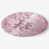 Moderner 13. Geburtstag Pink Ballon & Glitzer Pappteller (Schrägansicht)