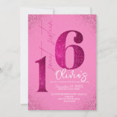Moderner 16. Geburtstag 16 . Geburtstag Pink Glitz Einladung (Vorderseite)
